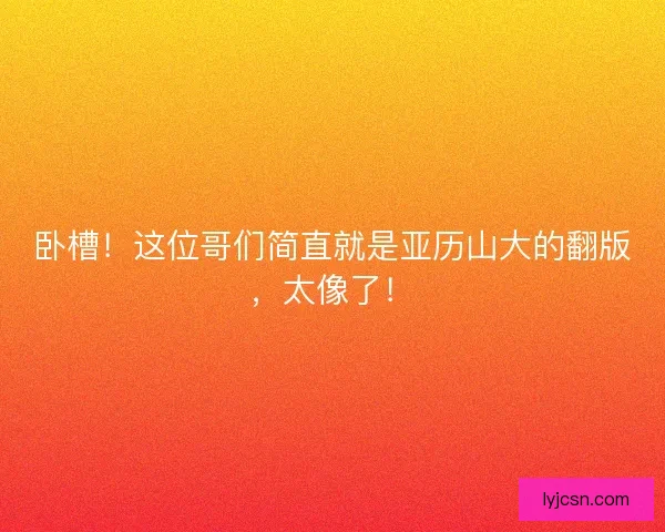 卧槽！这位哥们简直就是亚历山大的翻版，太像了！